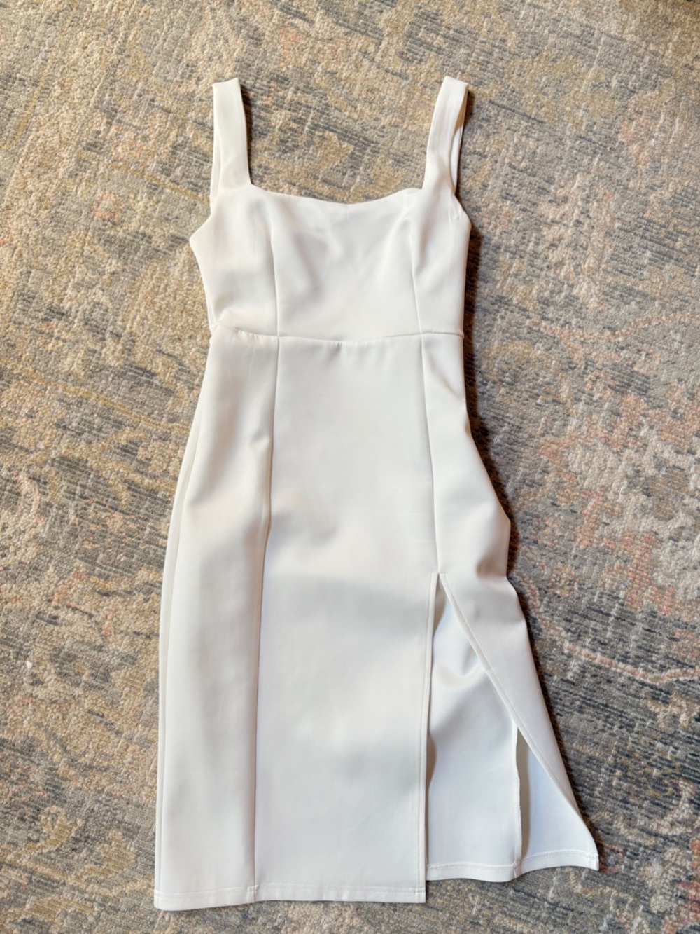 Showpo White Square-Neck Midi Sheath Dress with Slit